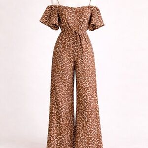 Zimmermann Leopard Silk Alchemy Flounce Sleeve Wide Leg Jumpsuit Size 2 (6 - 8)